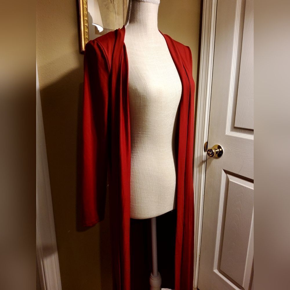 SHEIN Long Red Open Front Duster Cardigan - Size S